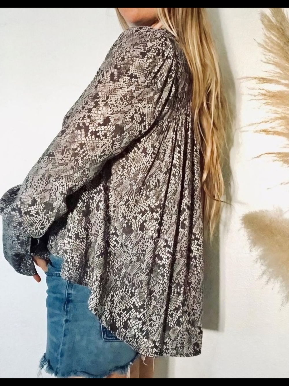 Free People Modern High-low Flowy Blouse Snakeskin Print
